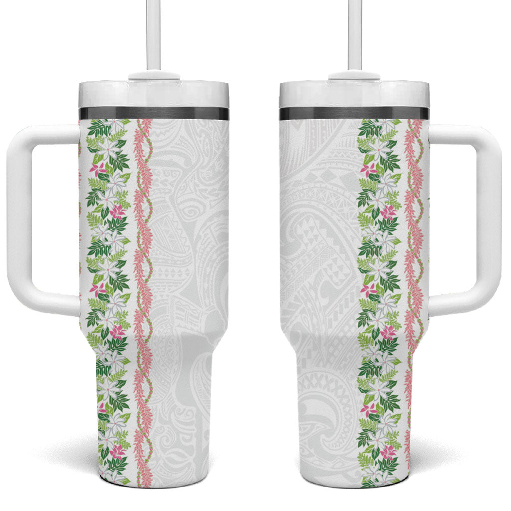 Monstera Tiare Plumeria Tumbler With Handle Green Polynesian Pattern LT01 One Size: 40 oz Green - Polynesian Pride