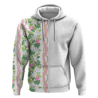 Monstera Tiare Plumeria Zip Hoodie Green Polynesian Pattern LT01 Zip Hoodie Green - Polynesian Pride