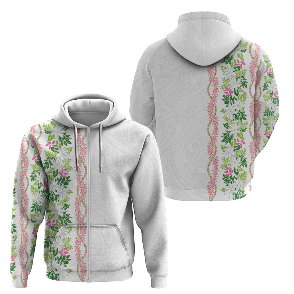 Monstera Tiare Plumeria Zip Hoodie Green Polynesian Pattern LT01 - Polynesian Pride