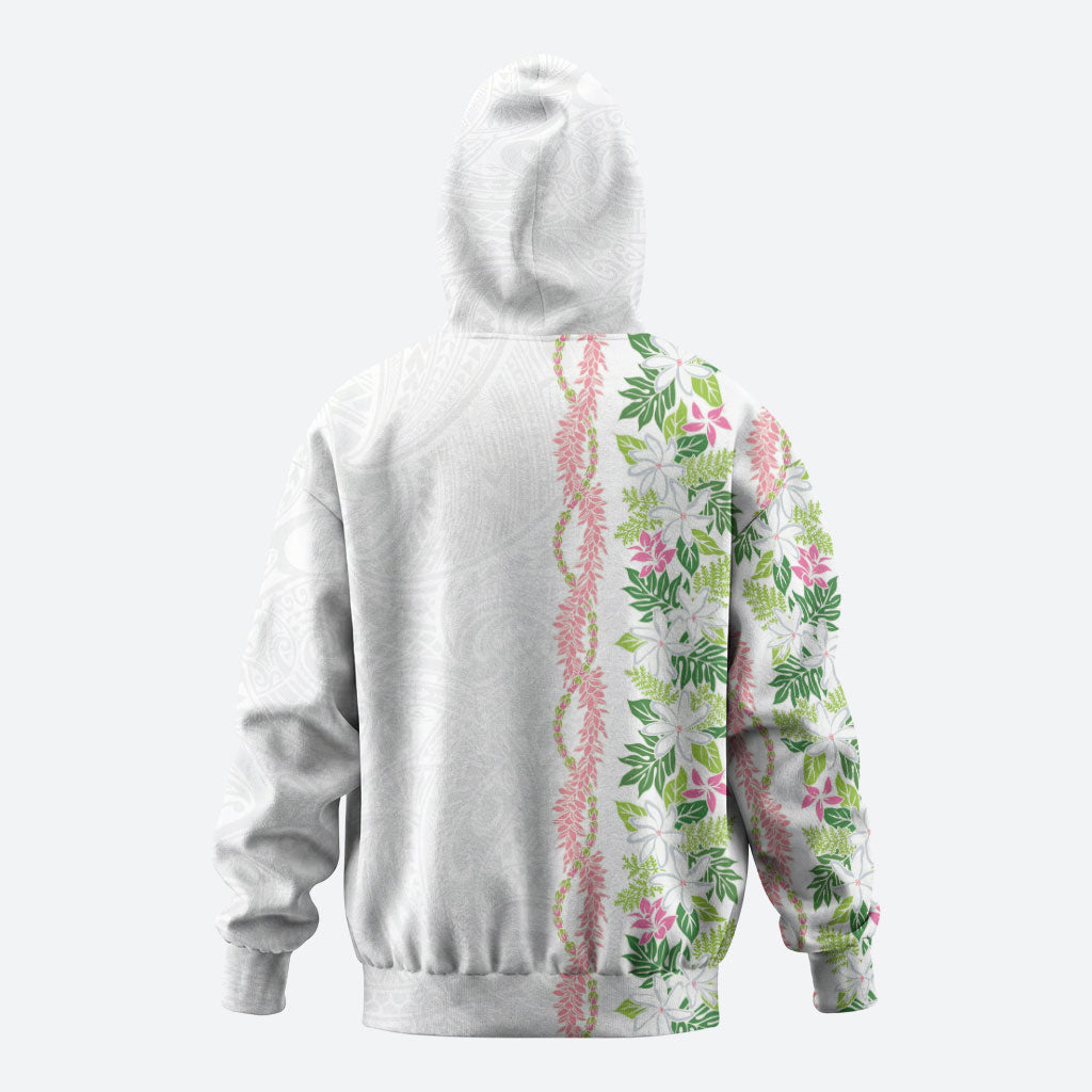 Monstera Tiare Plumeria Zip Hoodie Green Polynesian Pattern LT01 - Polynesian Pride