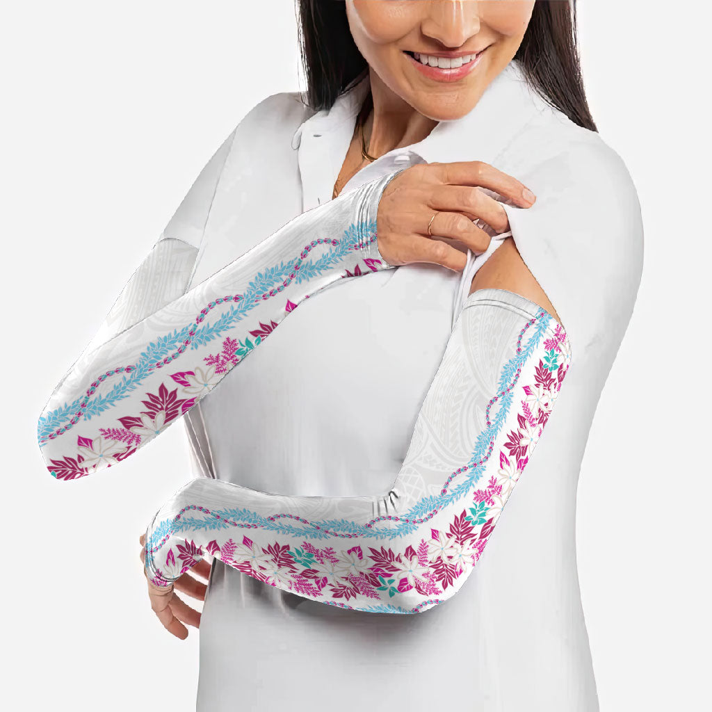 Monstera Tiare Plumeria Arm Sleeves Pink Polynesian Pattern LT01 - Polynesian Pride