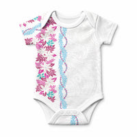 Monstera Tiare Plumeria Baby Onesie Pink Polynesian Pattern