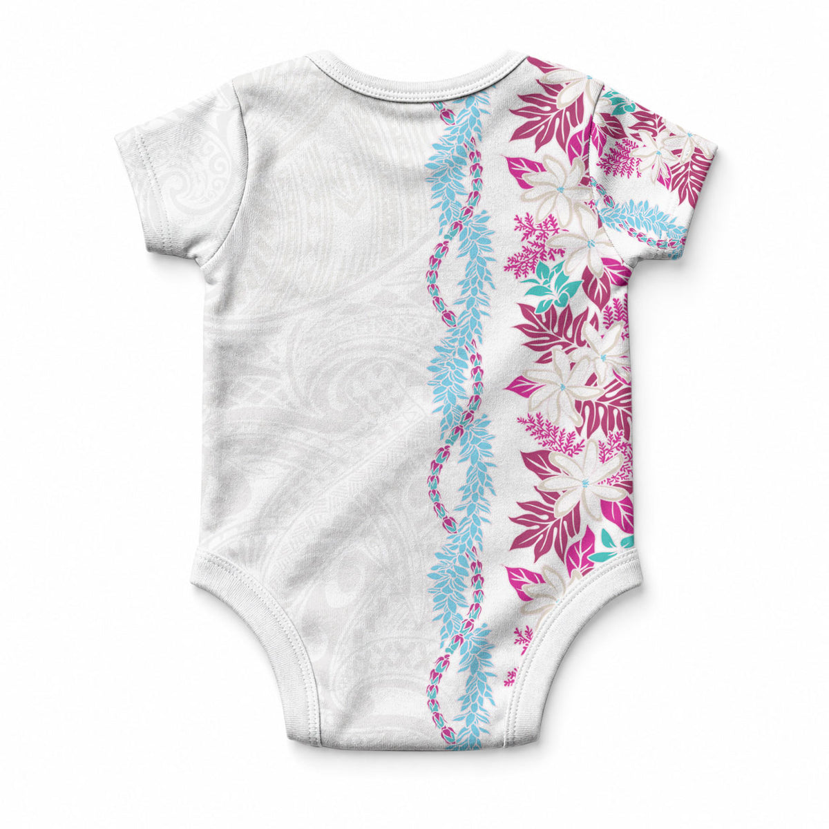 Monstera Tiare Plumeria Baby Onesie Pink Polynesian Pattern