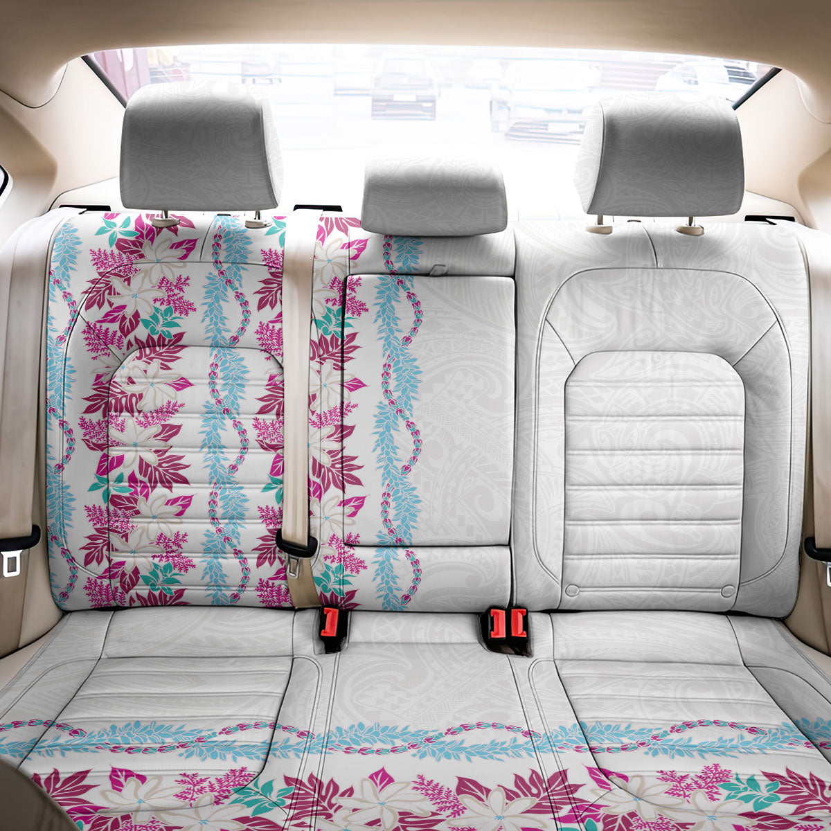 Monstera Tiare Plumeria Back Car Seat Cover Pink Polynesian Pattern LT01 - Polynesian Pride