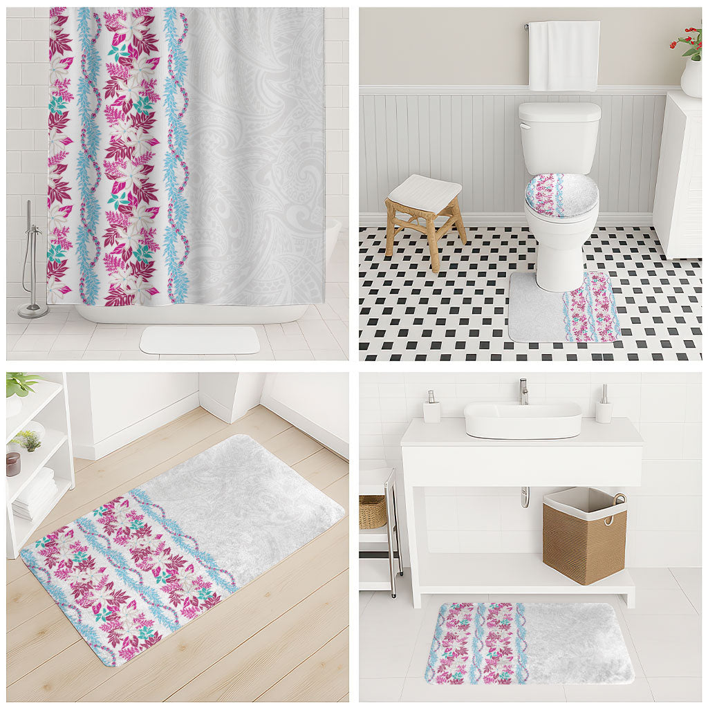 Monstera Tiare Plumeria Bathroom Set Pink Polynesian Pattern LT01 - Polynesian Pride