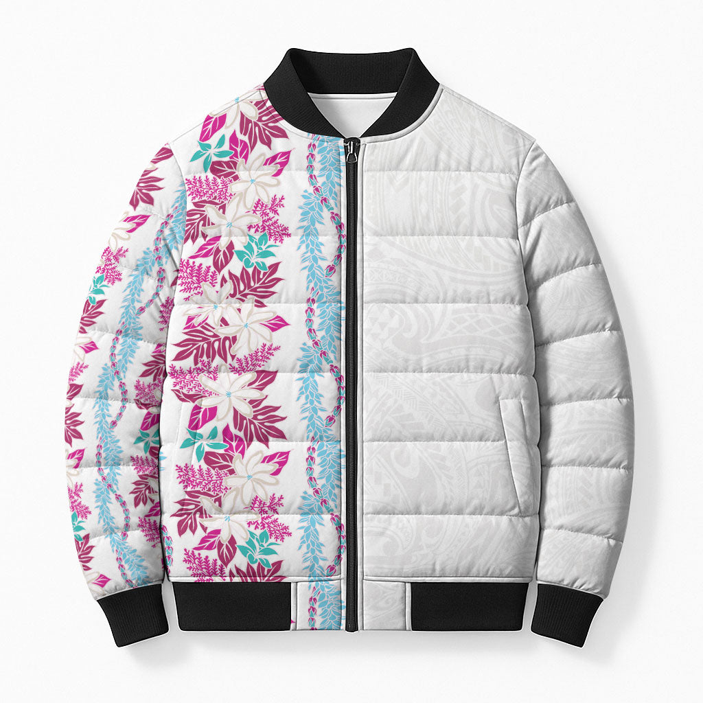 Monstera Tiare Plumeria Bomber Puffer Jacket Pink Polynesian Pattern LT01 Unisex Pink - Polynesian Pride