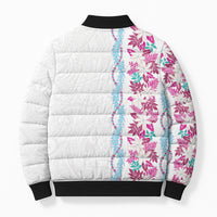 Monstera Tiare Plumeria Bomber Puffer Jacket Pink Polynesian Pattern LT01 - Polynesian Pride