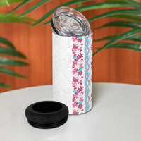 Monstera Tiare Plumeria 4 in 1 Can Cooler Tumbler Pink Polynesian Pattern LT01 - Polynesian Pride