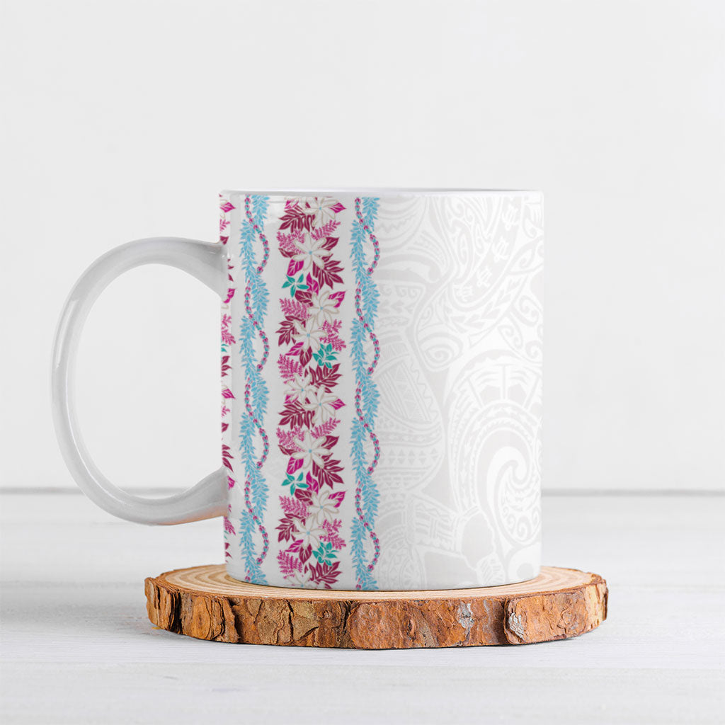 Monstera Tiare Plumeria Ceramic Mug Pink Polynesian Pattern