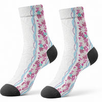 Monstera Tiare Plumeria Crew Socks Pink Polynesian Pattern LT01 - Polynesian Pride