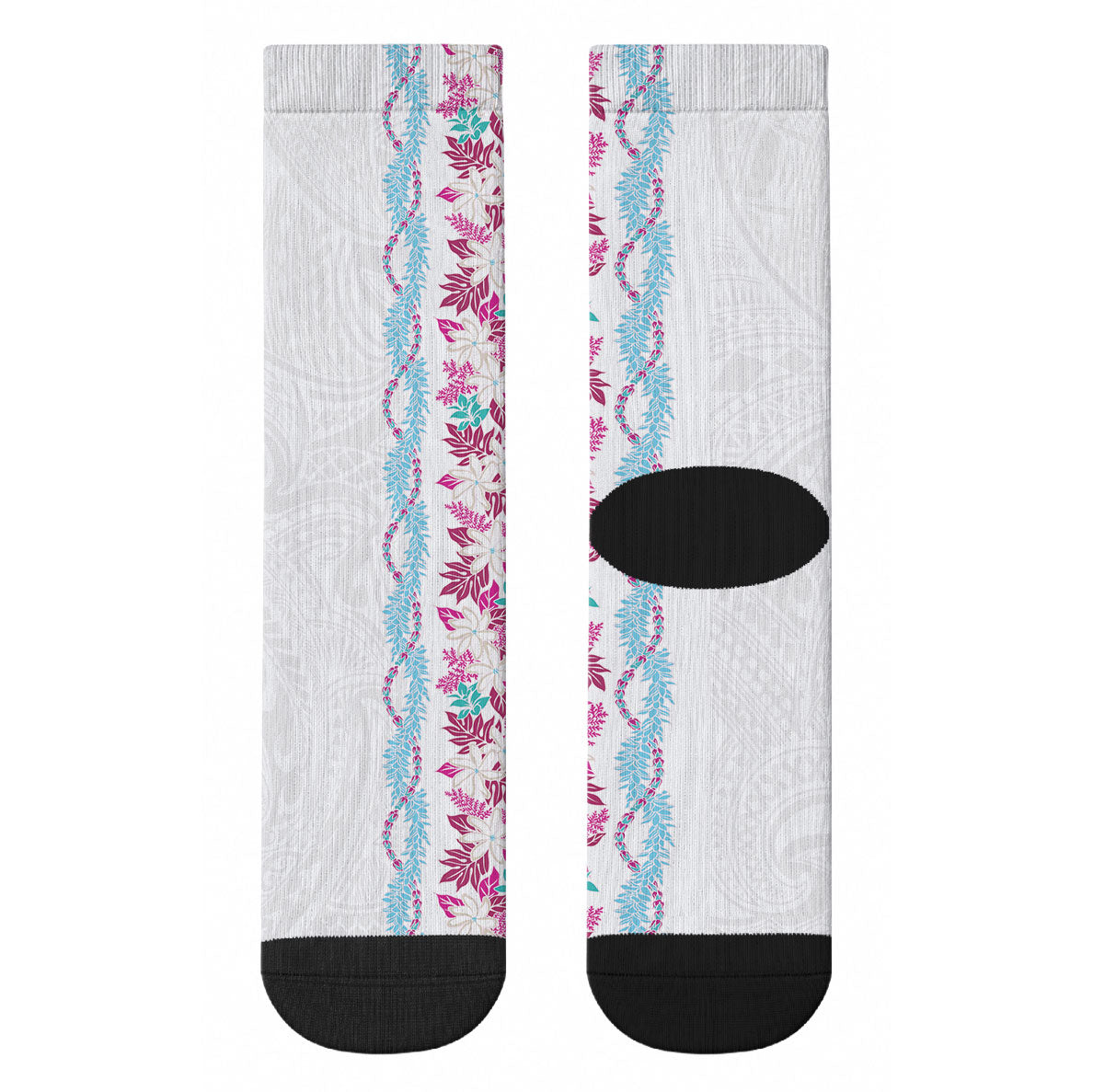 Monstera Tiare Plumeria Crew Socks Pink Polynesian Pattern LT01 - Polynesian Pride