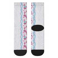Monstera Tiare Plumeria Crew Socks Pink Polynesian Pattern LT01 - Polynesian Pride