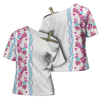 Monstera Tiare Plumeria Cross Shoulder Shirt Pink Polynesian Pattern LT01 - Polynesian Pride