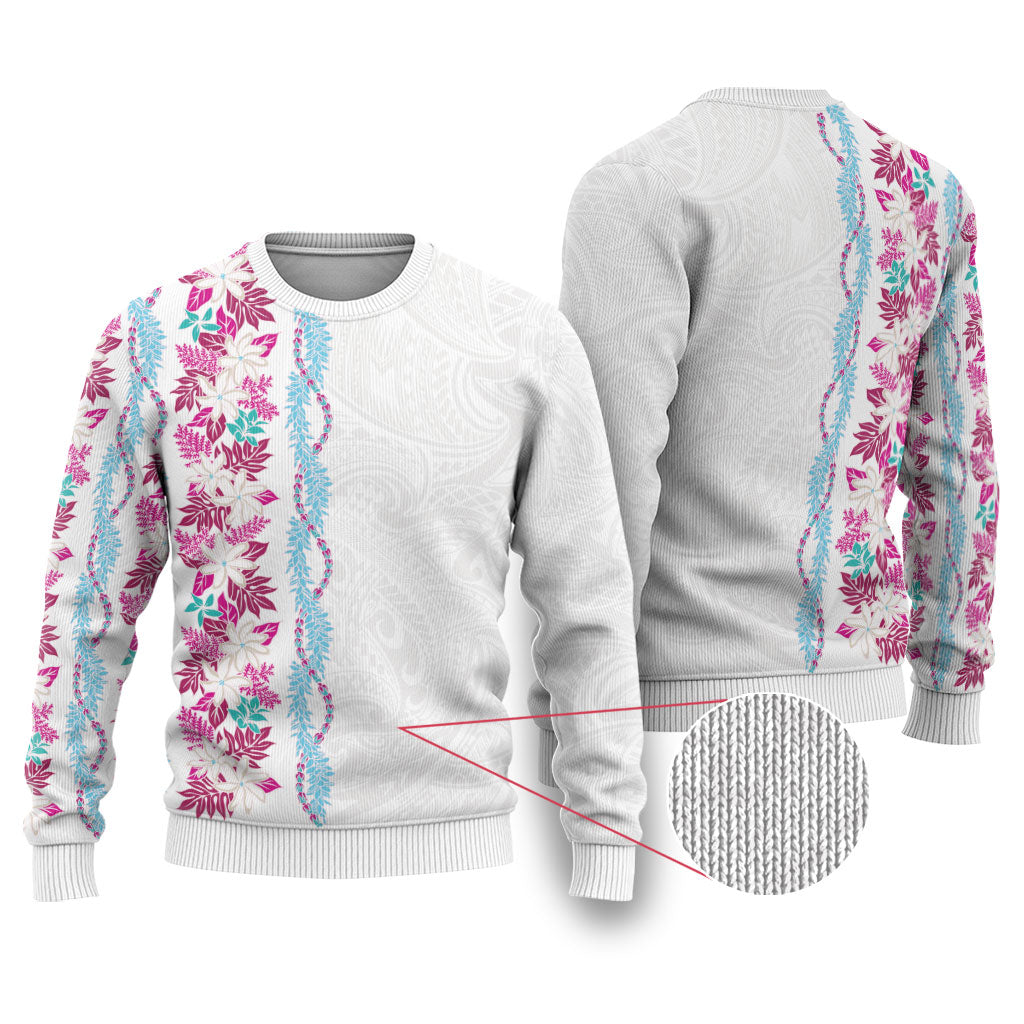 Monstera Tiare Plumeria Ugly Christmas Sweater Pink Polynesian Pattern LT01 Pink - Polynesian Pride