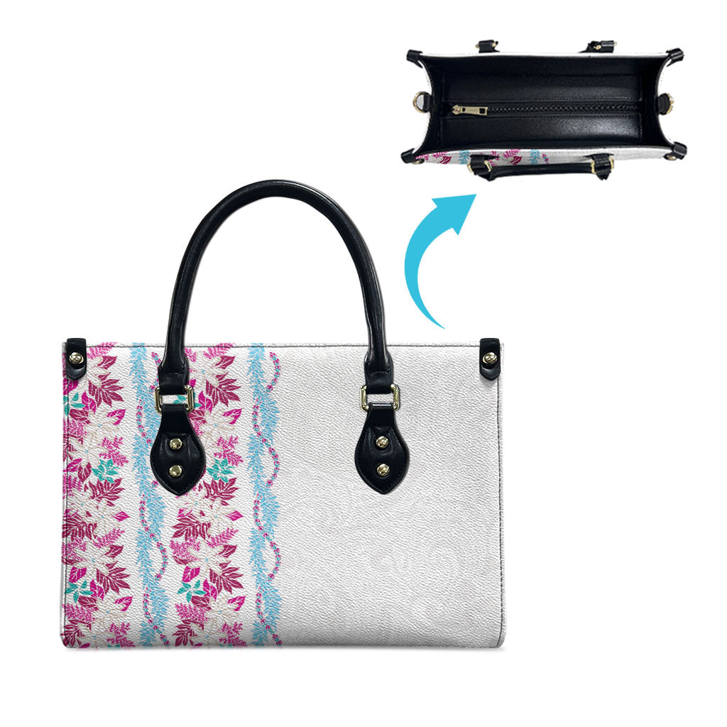 Monstera Tiare Plumeria Leather Bag Pink Polynesian Pattern LT01 - Polynesian Pride