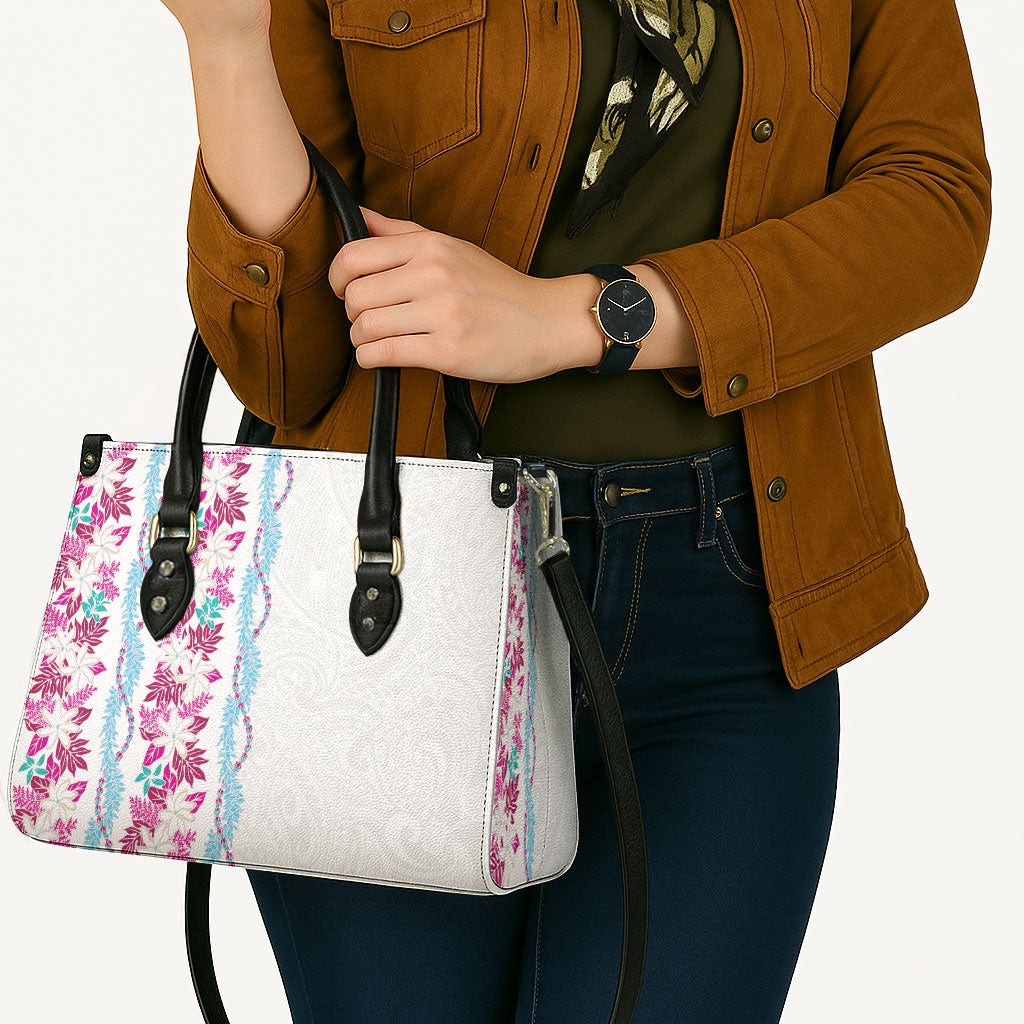 Monstera Tiare Plumeria Leather Bag Pink Polynesian Pattern LT01 - Polynesian Pride