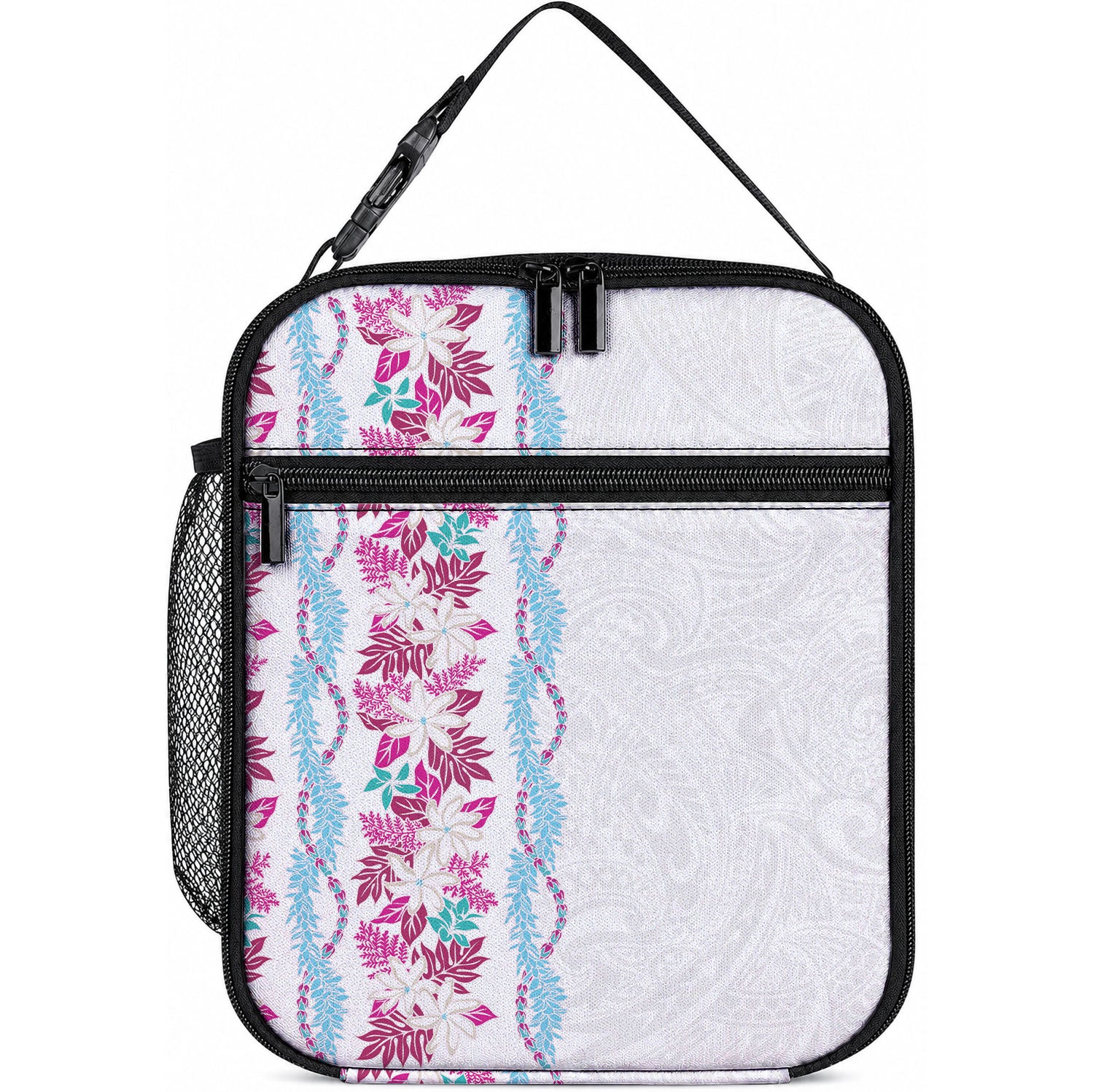 Monstera Tiare Plumeria Lunch Bag Pink Polynesian Pattern