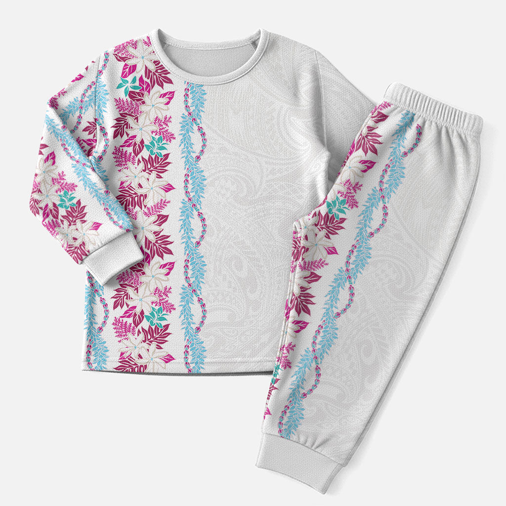 Monstera Tiare Plumeria Christmas Pajama Set Pink Polynesian Pattern