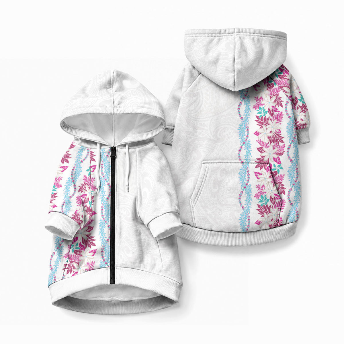 Monstera Tiare Plumeria Pet Hoodie Pink Polynesian Pattern LT01 Zip-up Pink - Polynesian Pride