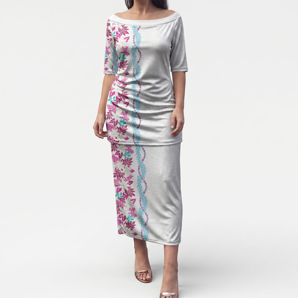 Monstera Tiare Plumeria Puletasi Pink Polynesian Pattern LT01 Long Dress Pink - Polynesian Pride