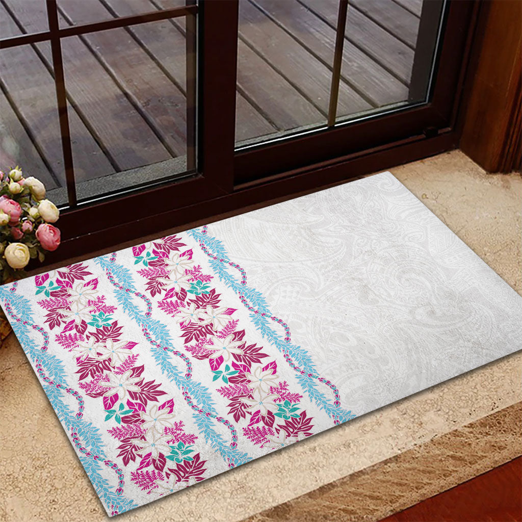 Monstera Tiare Plumeria Rubber Doormat Pink Polynesian Pattern LT01 - Polynesian Pride