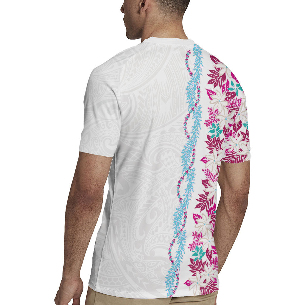 Monstera Tiare Plumeria Rugby Jersey Pink Polynesian Pattern LT01 - Polynesian Pride