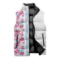 Monstera Tiare Plumeria Sleeveless Puffer Jacket Pink Polynesian Pattern LT01 - Polynesian Pride