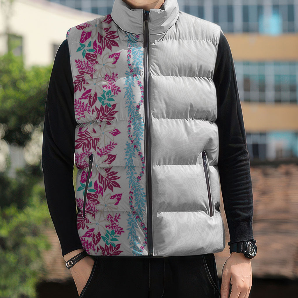 Monstera Tiare Plumeria Sleeveless Puffer Jacket Pink Polynesian Pattern LT01 - Polynesian Pride