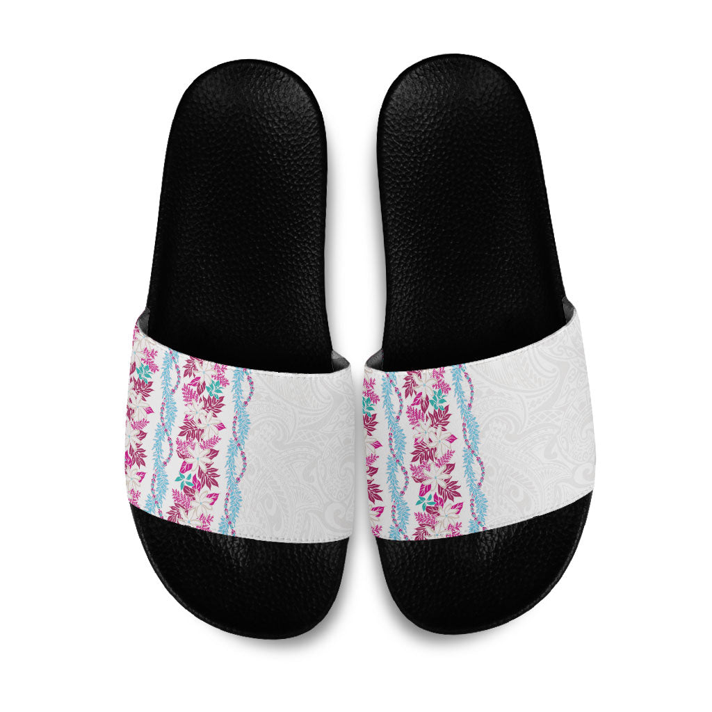 Monstera Tiare Plumeria Slide Sandals Pink Polynesian Pattern LT01 Pink - Polynesian Pride