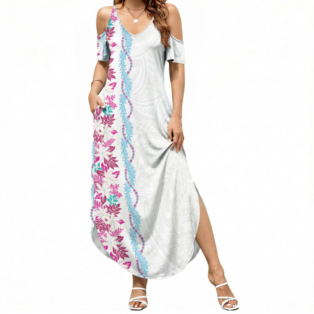 Monstera Tiare Plumeria Summer Maxi Dress Pink Polynesian Pattern LT01 Women Pink - Polynesian Pride