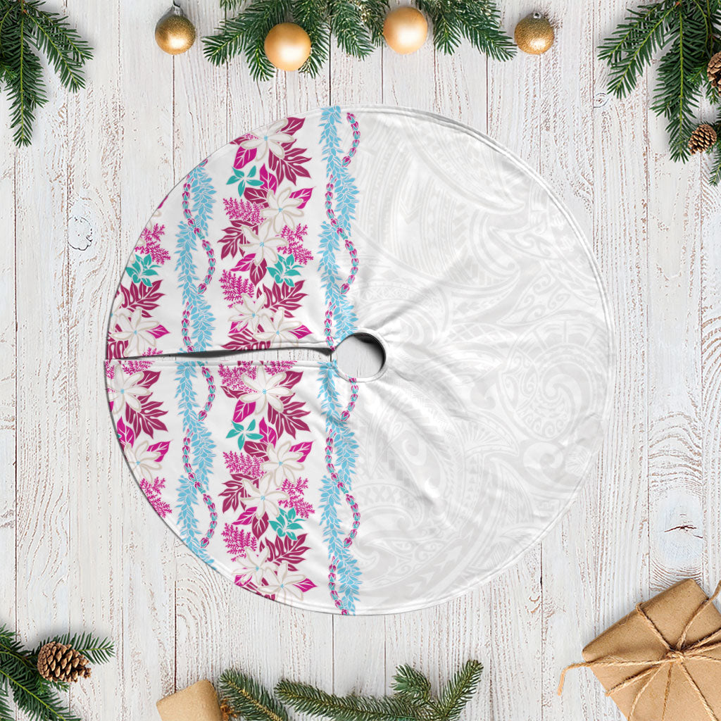 Monstera Tiare Plumeria Tree Skirt Pink Polynesian Pattern