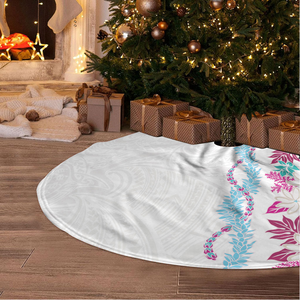 Monstera Tiare Plumeria Tree Skirt Pink Polynesian Pattern