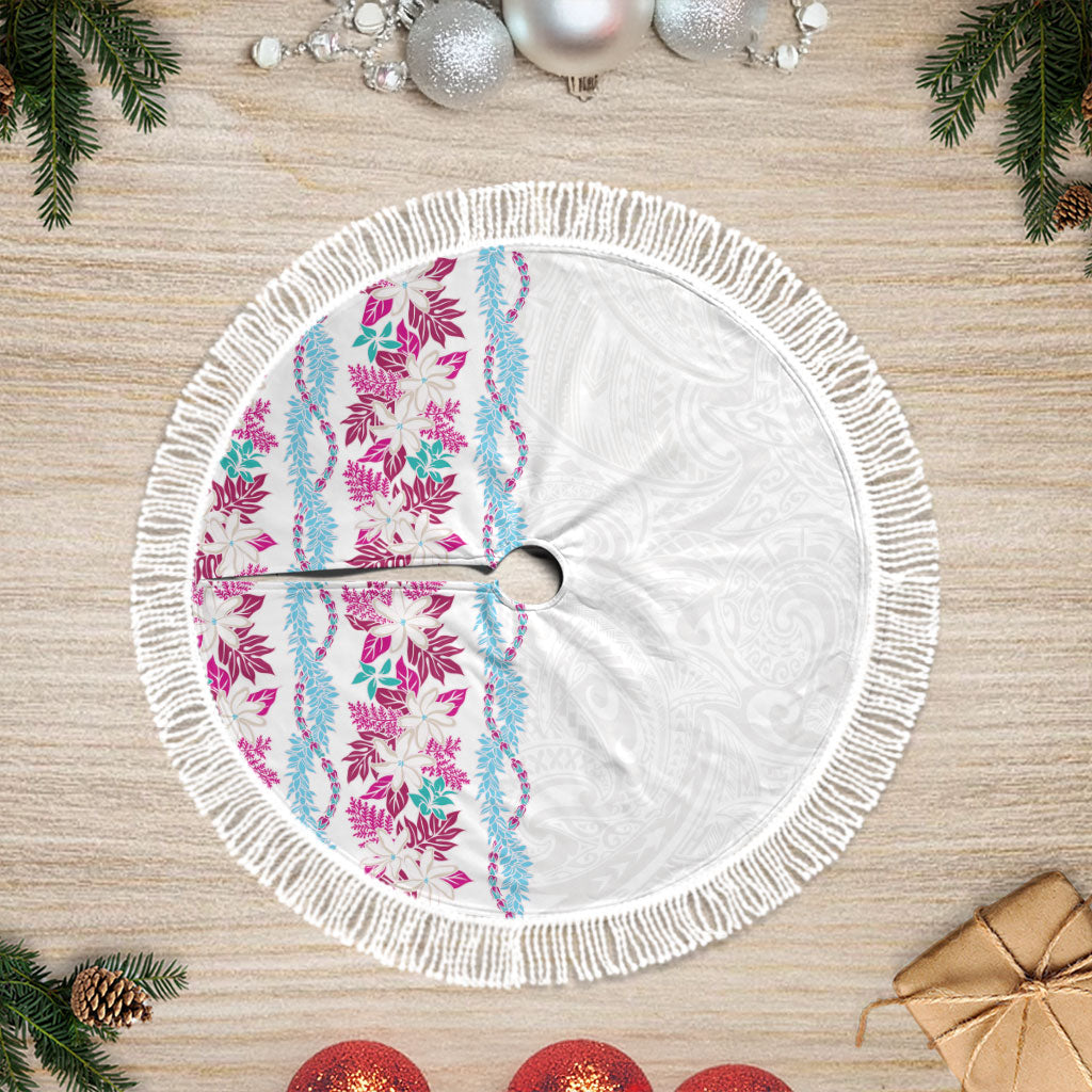 Monstera Tiare Plumeria Tree Skirt Pink Polynesian Pattern