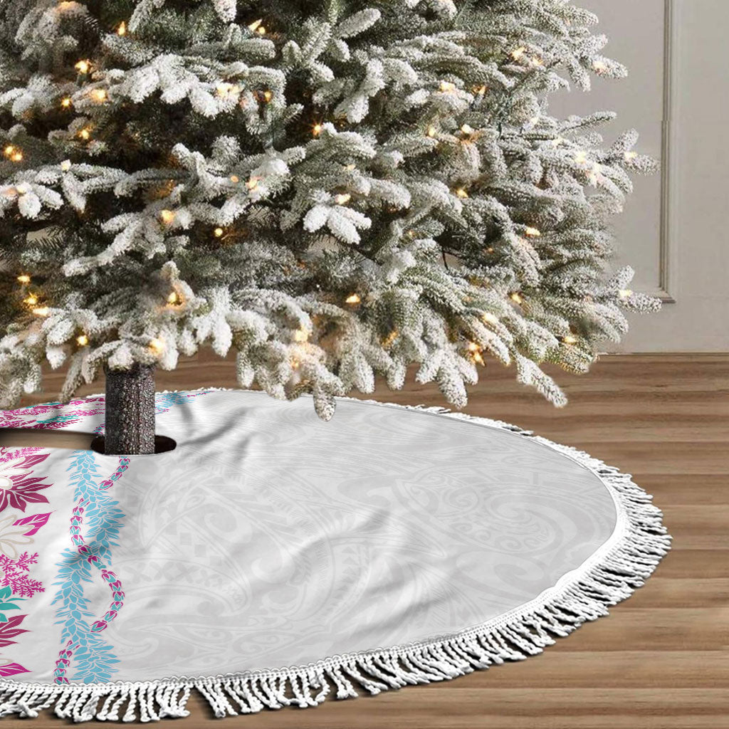 Monstera Tiare Plumeria Tree Skirt Pink Polynesian Pattern