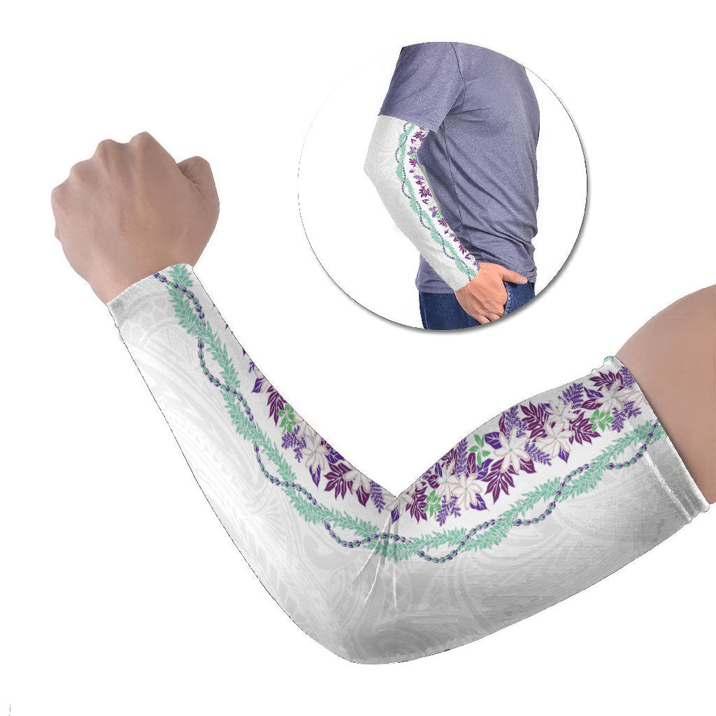 Monstera Tiare Plumeria Arm Sleeves Purple Polynesian Pattern LT01 Set of 2 Purple - Polynesian Pride