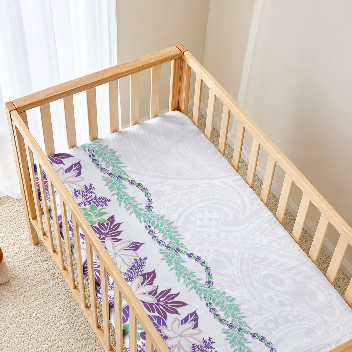 Monstera Tiare Plumeria Baby Bed Cover Purple Polynesian Pattern LT01 - Polynesian Pride