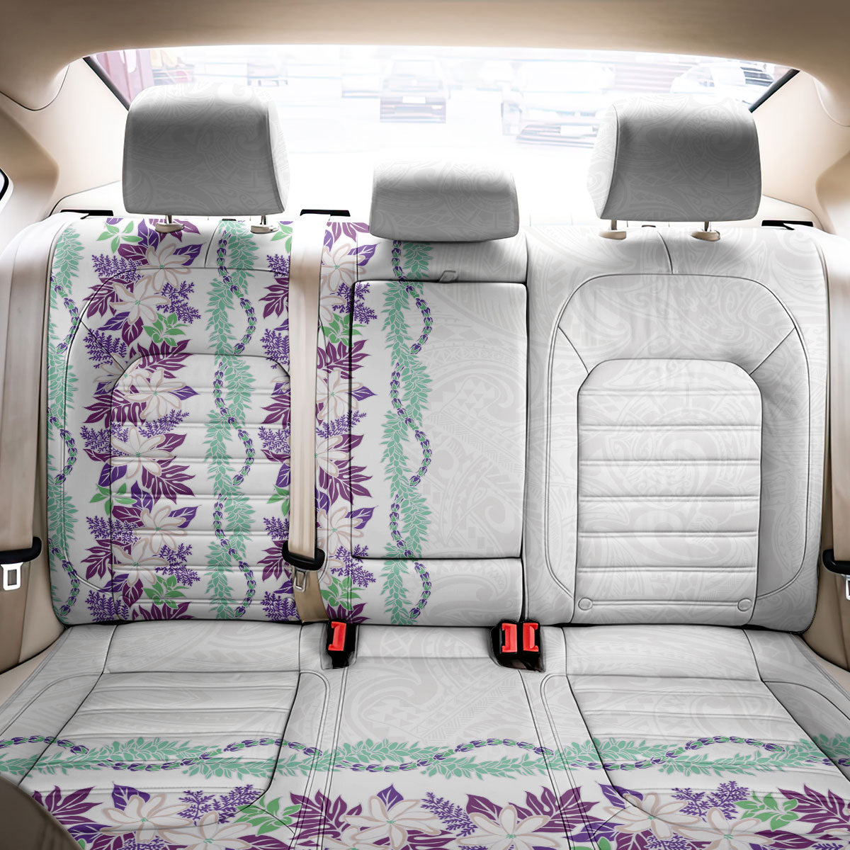 Monstera Tiare Plumeria Back Car Seat Cover Purple Polynesian Pattern LT01 - Polynesian Pride