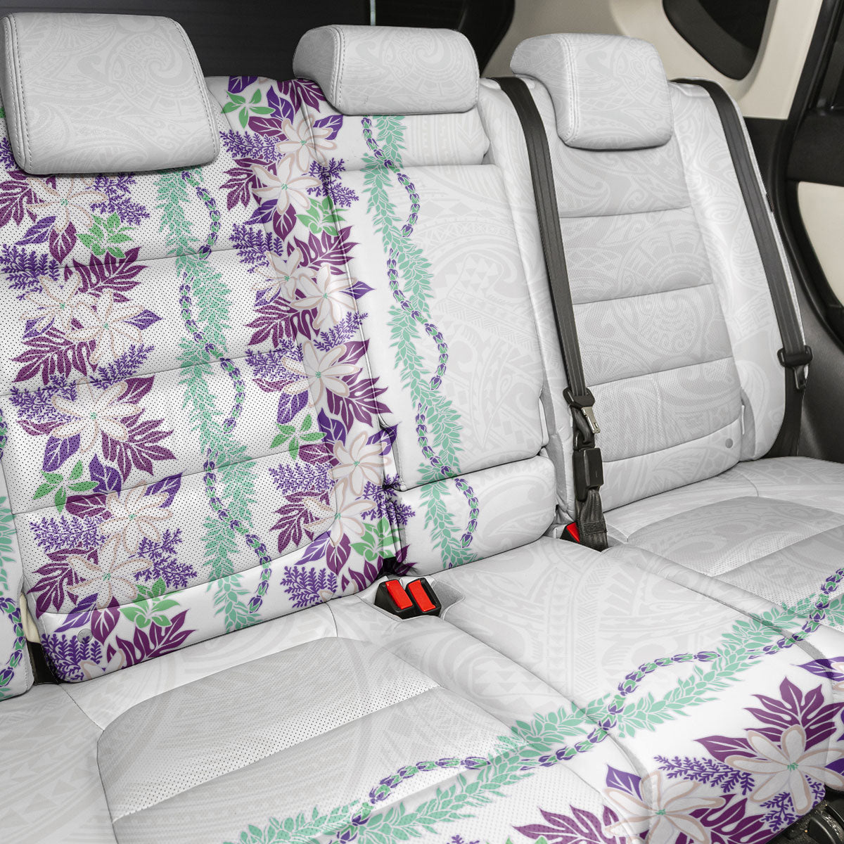 Monstera Tiare Plumeria Back Car Seat Cover Purple Polynesian Pattern LT01 - Polynesian Pride