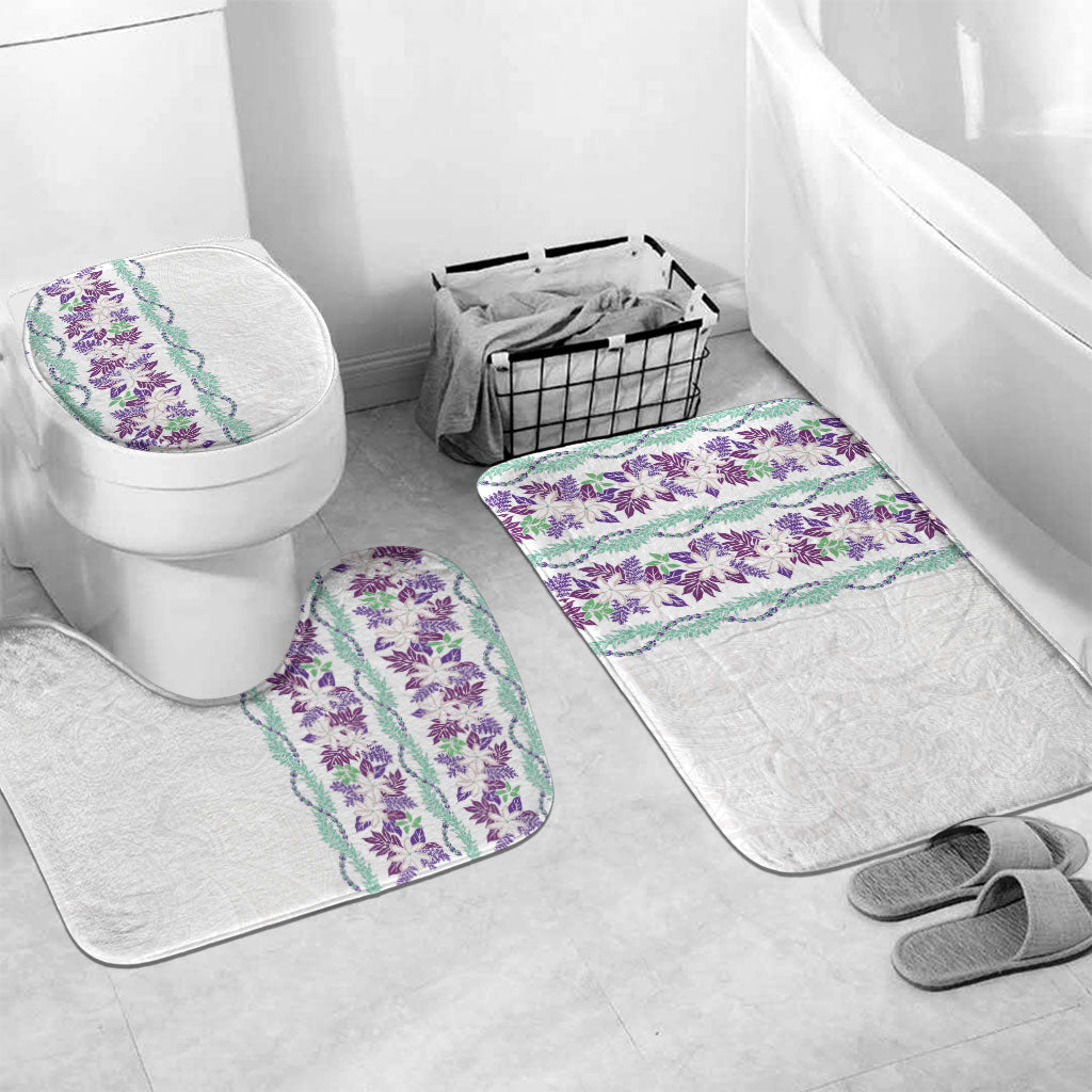 Monstera Tiare Plumeria Bathroom Set Purple Polynesian Pattern LT01 Mat Set Only (3 pcs) One Size Purple - Polynesian Pride