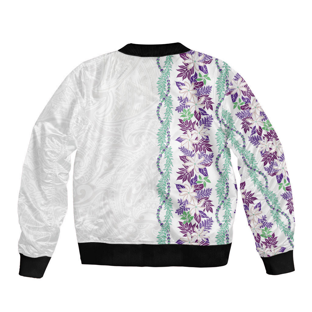 Monstera Tiare Plumeria Bomber Jacket Purple Polynesian Pattern LT01 - Polynesian Pride