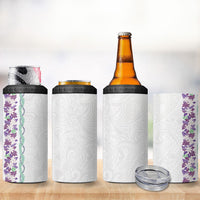 Monstera Tiare Plumeria 4 in 1 Can Cooler Tumbler Purple Polynesian Pattern LT01 - Polynesian Pride