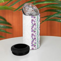 Monstera Tiare Plumeria 4 in 1 Can Cooler Tumbler Purple Polynesian Pattern LT01 - Polynesian Pride