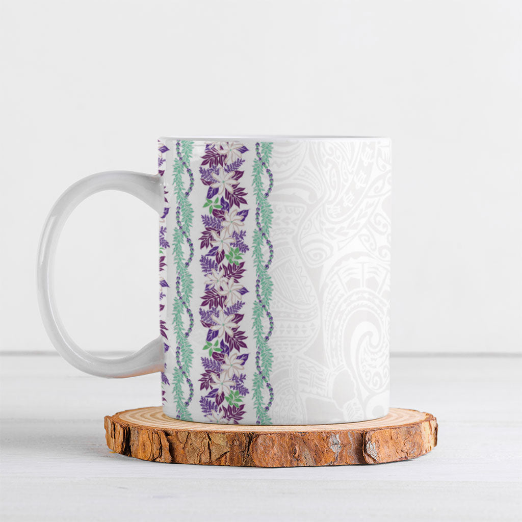 Monstera Tiare Plumeria Ceramic Mug Purple Polynesian Pattern