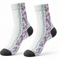 Monstera Tiare Plumeria Crew Socks Purple Polynesian Pattern LT01 - Polynesian Pride