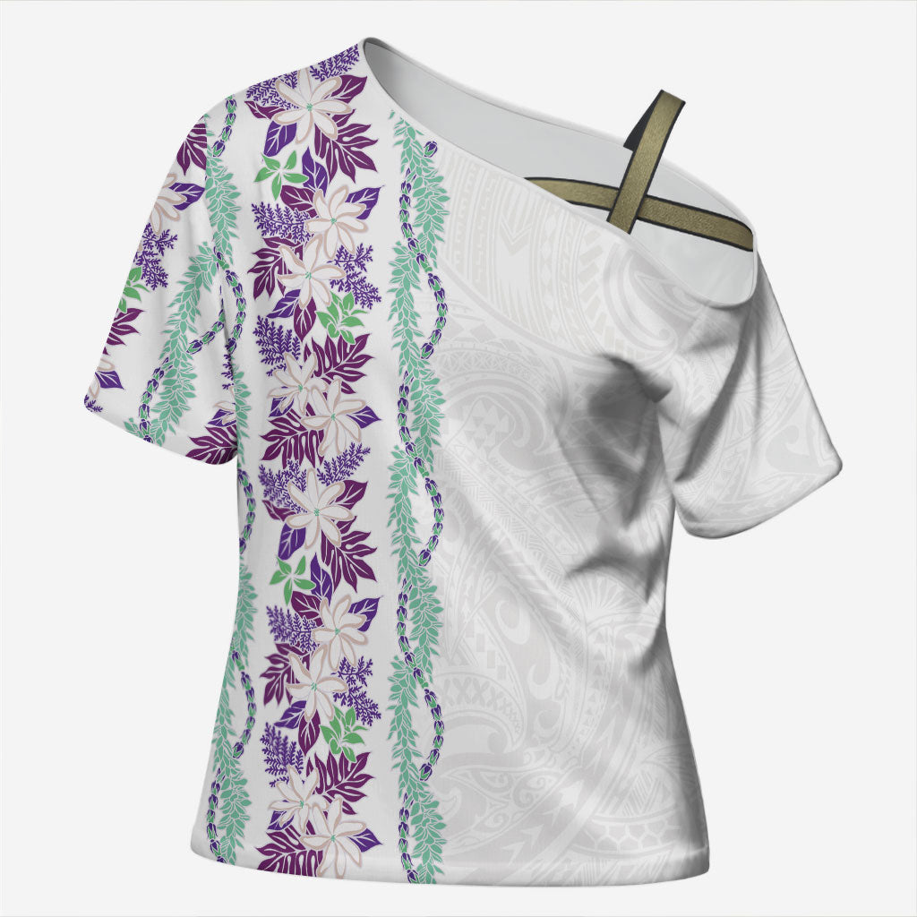 Monstera Tiare Plumeria Cross Shoulder Shirt Purple Polynesian Pattern LT01 Female Purple - Polynesian Pride
