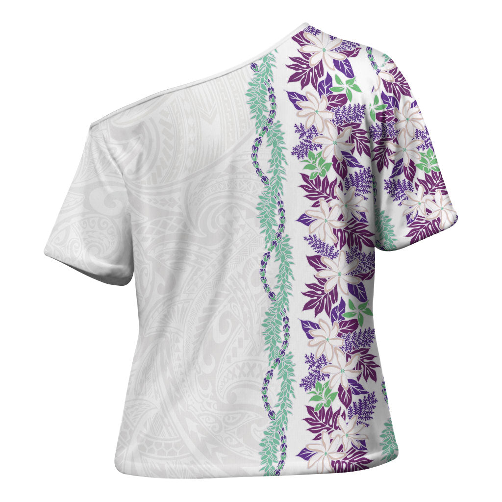 Monstera Tiare Plumeria Cross Shoulder Shirt Purple Polynesian Pattern LT01 - Polynesian Pride