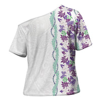 Monstera Tiare Plumeria Cross Shoulder Shirt Purple Polynesian Pattern LT01 - Polynesian Pride