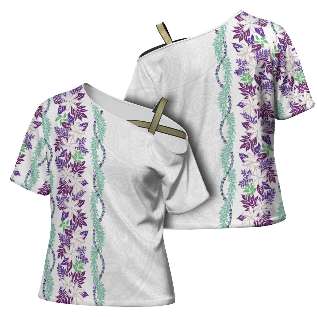Monstera Tiare Plumeria Cross Shoulder Shirt Purple Polynesian Pattern LT01 - Polynesian Pride
