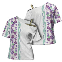 Monstera Tiare Plumeria Cross Shoulder Shirt Purple Polynesian Pattern LT01 - Polynesian Pride