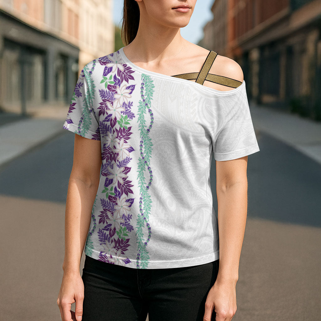 Monstera Tiare Plumeria Cross Shoulder Shirt Purple Polynesian Pattern LT01 - Polynesian Pride